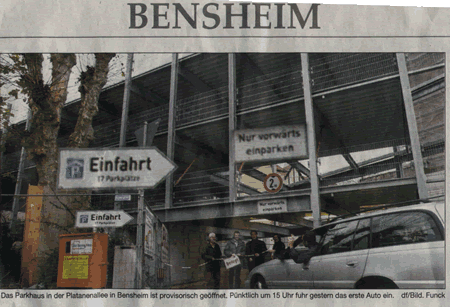 Bergsträßer Anzeiger 8.12.2006 Parkhaus-Beschilderung Stadt Bensheim, Produktion + Montage